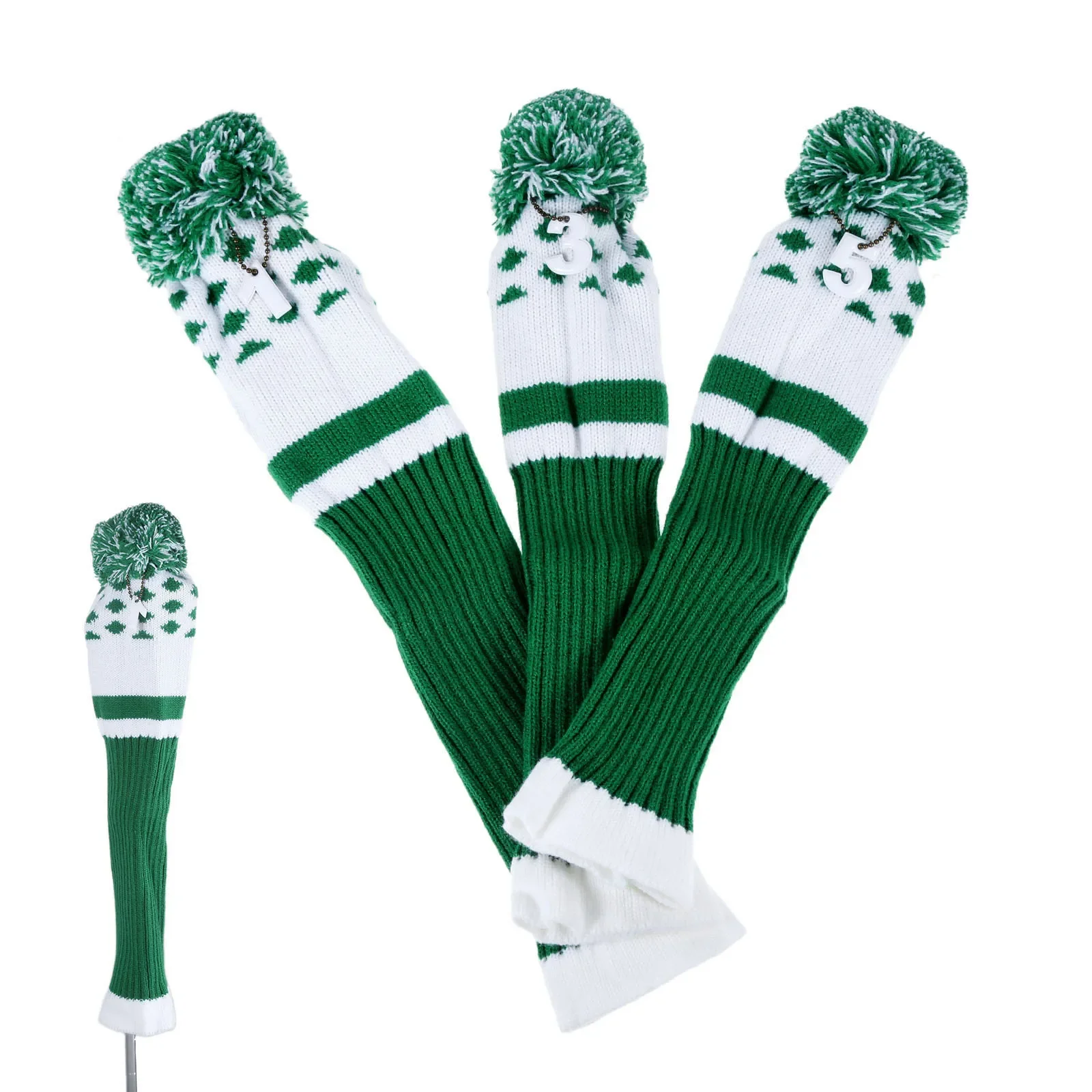 3Pcs/Set Long Neck Sock Golf Club Heads Covers Soft Wool Knitted Golf Headcover Fit for Driver (Up To 460CC) Fairway Hybrid Wood