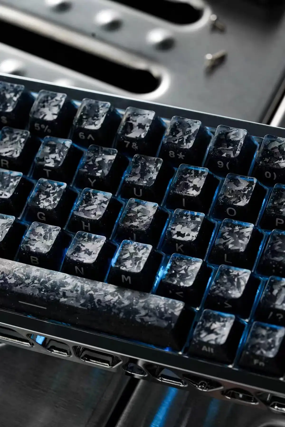 120Black Jelly Carbon Fiber Keycaps Cherry Profile Side Printed Shine Through ABS+PC Keycaps for MX Switch Mechanical Keyboard