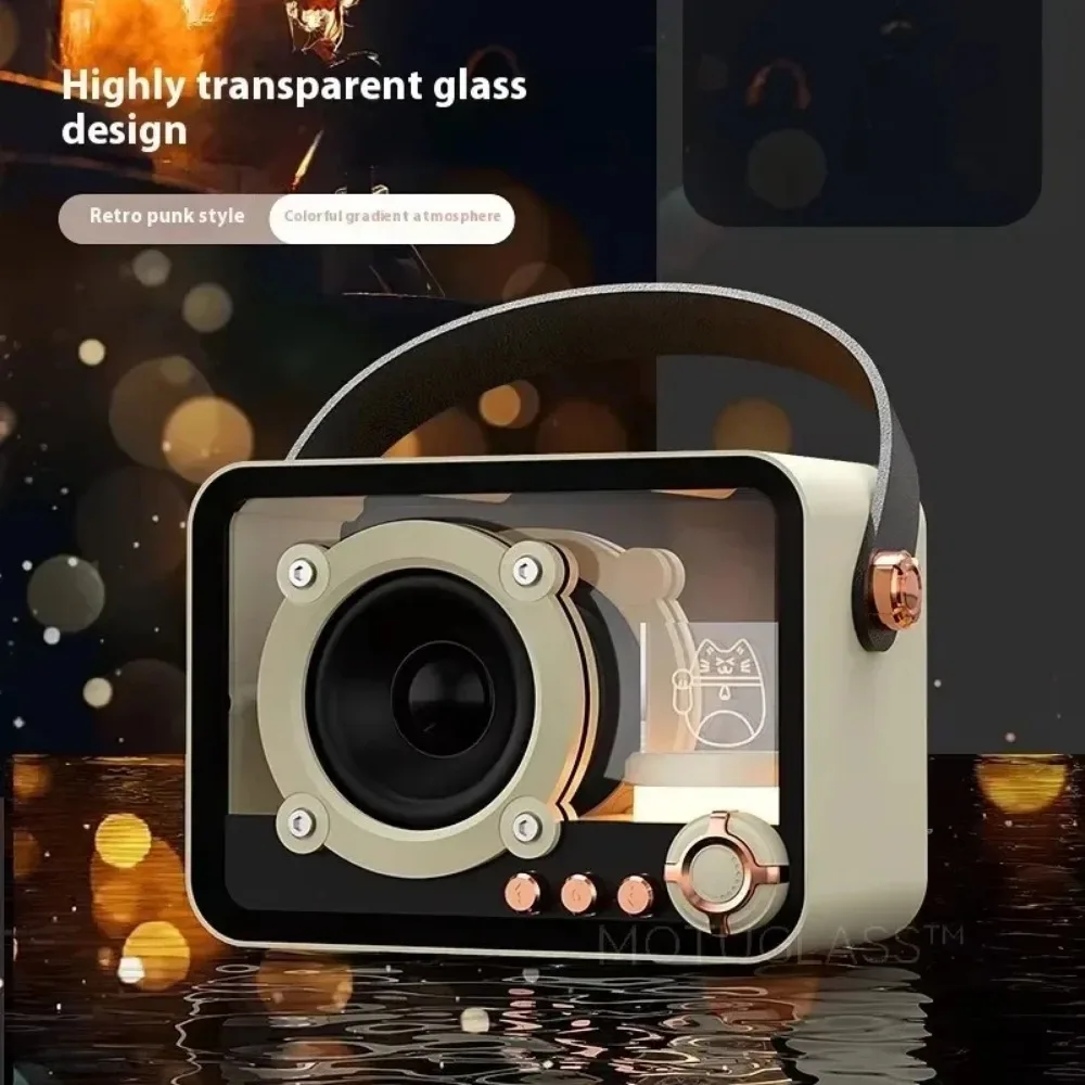 Retro Punk Mini Bluetooth Speaker with Transparent Mech Design and LED Lights Portable Soundbox for Men Women