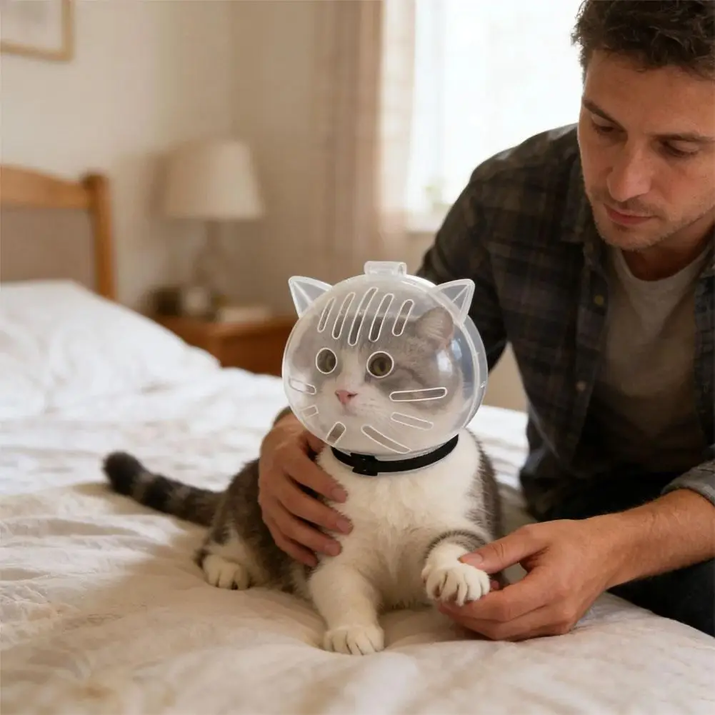 Transparenter Katzen-Schutzhaube, Anti-Biss, atmungsaktiv, Katzen-Pflegehelm, Maulkorb für Nageltrimmen, Baden und Pflege – Detail 10