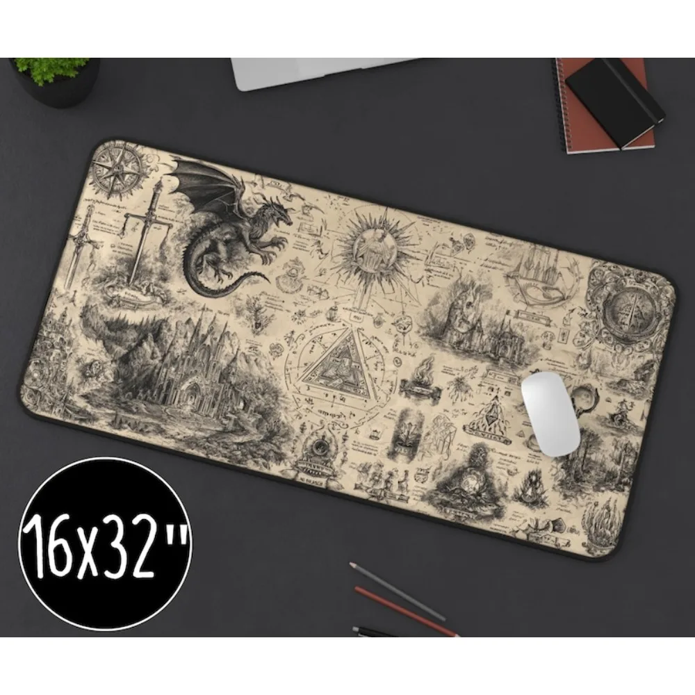 Fantasy Dragon Mouse Pad: Medieval Castle & Sword Desk Mat alfombrillas para escritorio tapis de souris alfombrillas gaming