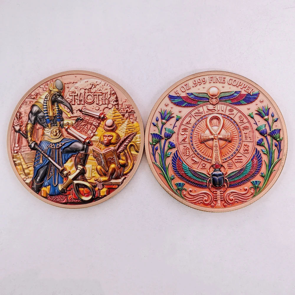 5 OZ .999 Fine Copper Coin Ancient Egyptian Mythology Gods Commemorative Coin Thoth Isis Anubis Maat Osiris Ra Collectible Gift