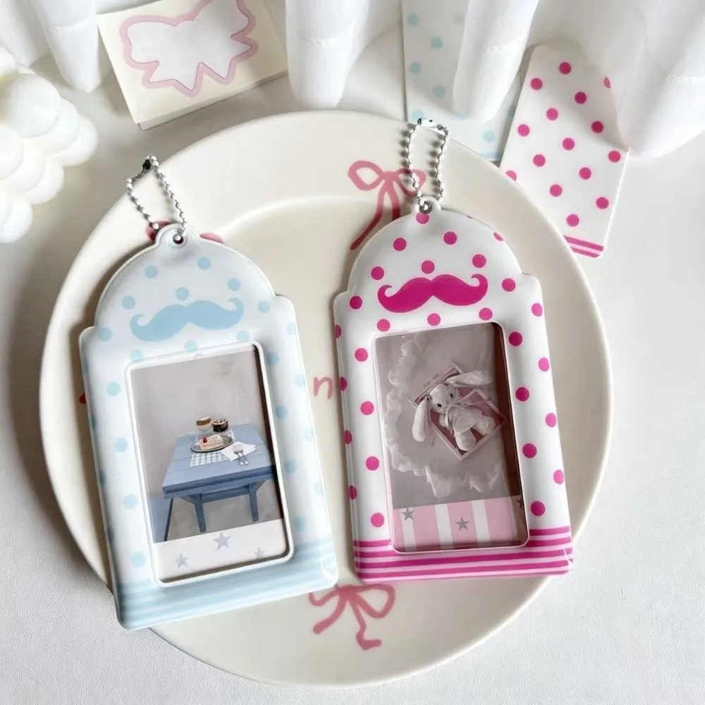Polka Dot Beard Print 3 Inch Photocard Holder Portable with Bead Chain Photo Card Sleeve Keychain ID Card Badge Cover