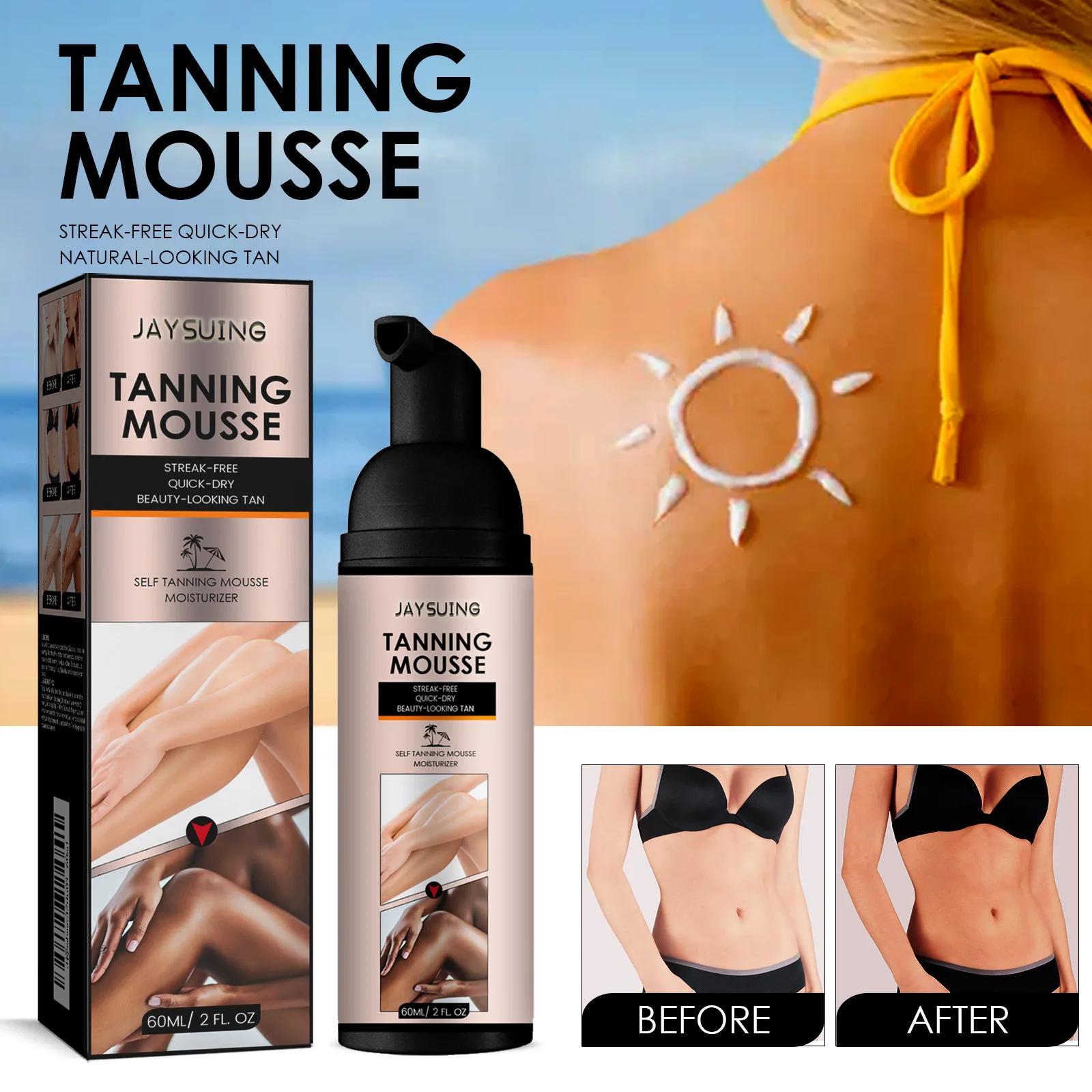 Tanner Mousse Bronzer Non-Tanning Wheat Tanner Self Tanning Mousse Body Lotion Moisturizer and Quick Dry, 60ml