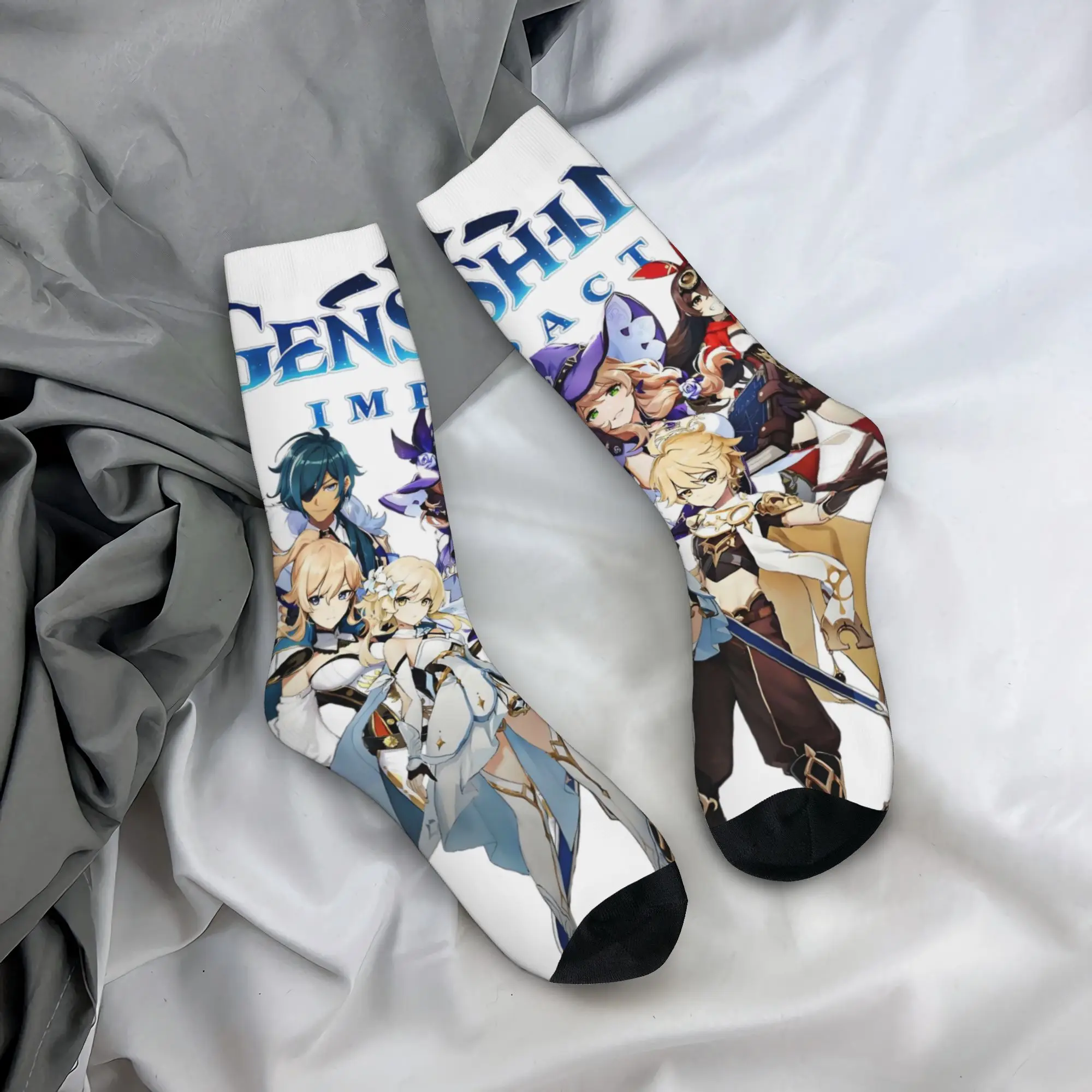 G-Genshin L-Impact Anime Cryo Electro Dendro  Mens Crew Socks Unisex Novelty 3D Print Game Anemo Geo Pyro Hydro  Dress Socks