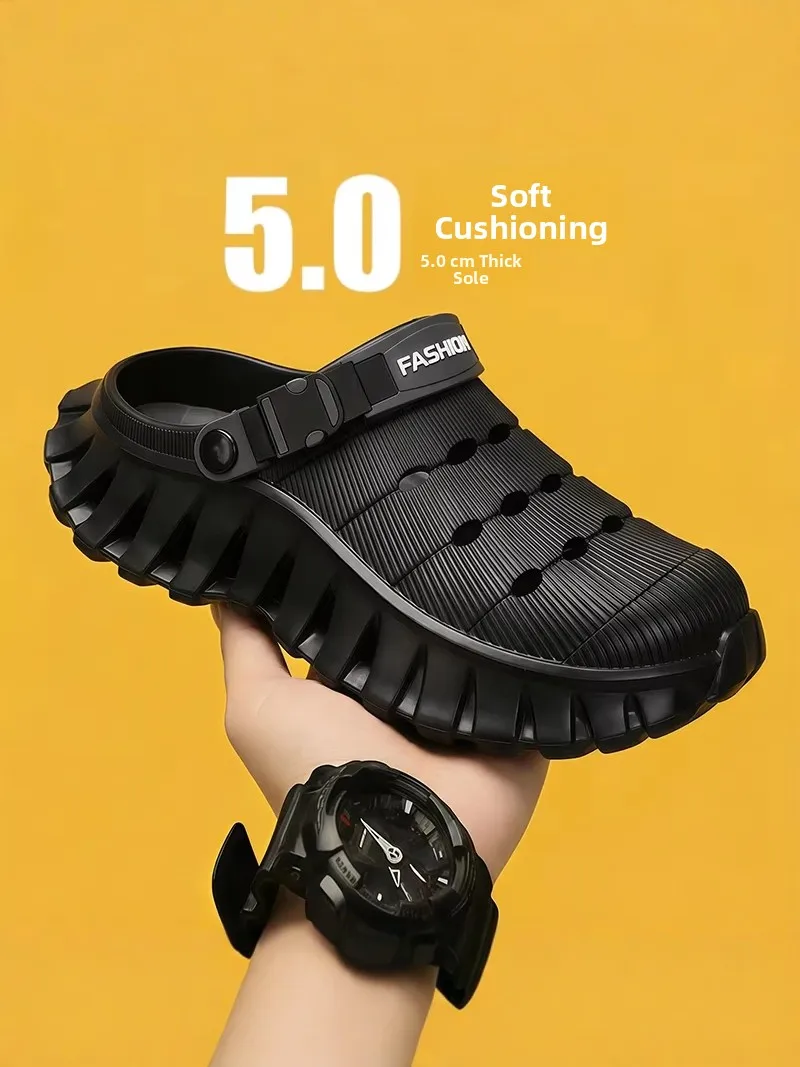 Men's Holey Sandals 2026 New Summer Outdoor Wear Thick Bottom Slip-Resistant Big Size Beach Slippers Anti-Slip Two-Way Head C...