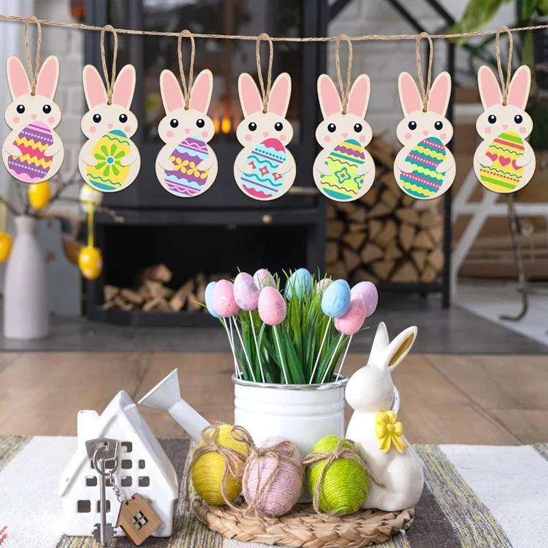 50 Pcs Bunny Cutouts Easter Wooden Bunny Cutouts 7 Inch Unfinished Peep Bunny Wood Slices Rabbit Blank