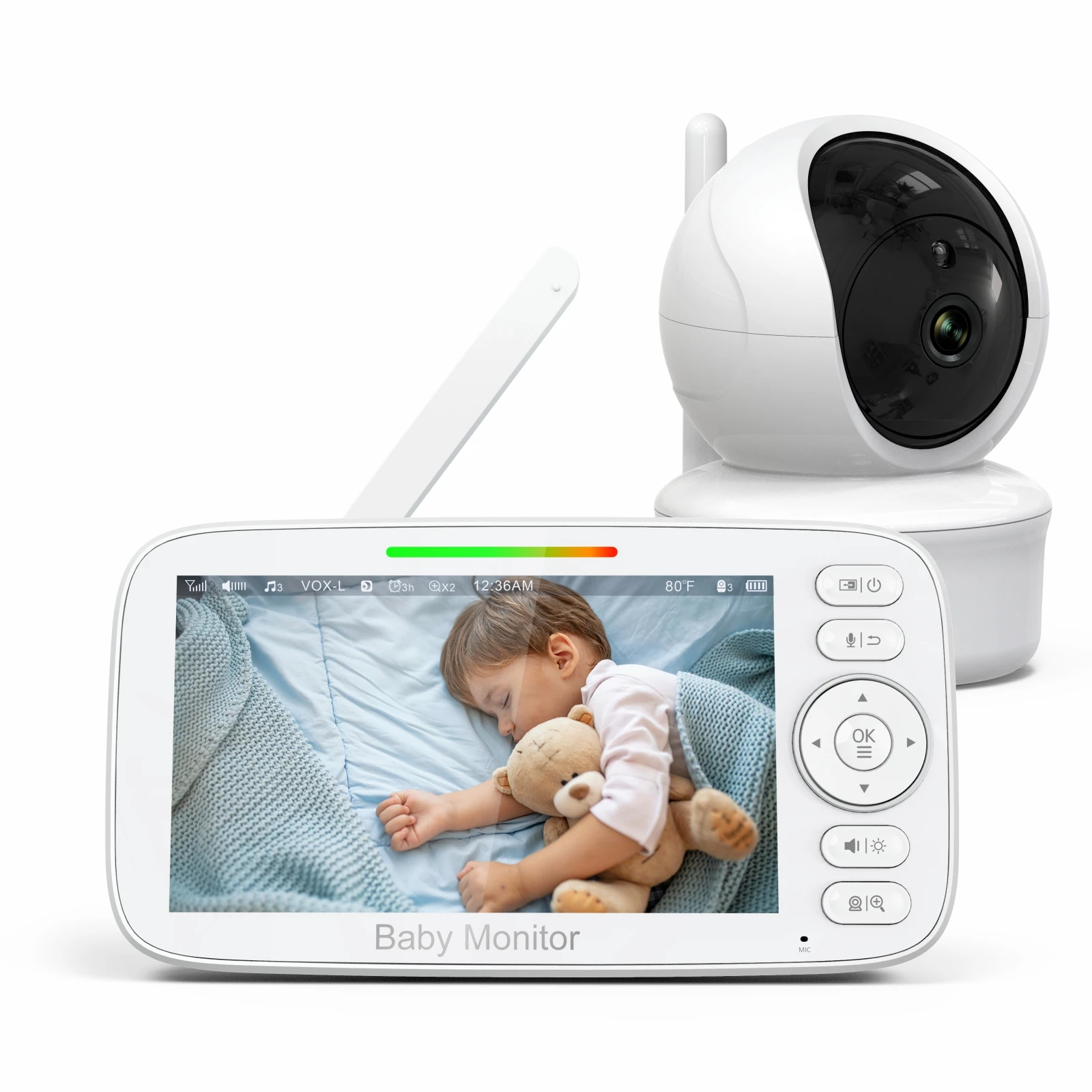 

Babystar 5-inch 720P Baby Monitor and Camera With 4000mAh Battery, Pan Tilt zoom, Two-way Audio, Night Vision, VOX nanny Camera