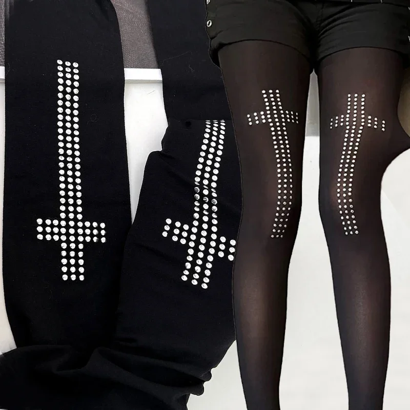 

Y2K Retro Cross Gothic Stockings Pantyhose Women Black Silk Sexy Tight Leggings Elastic Hip Hop Street Casual Cosplay Pantyhose