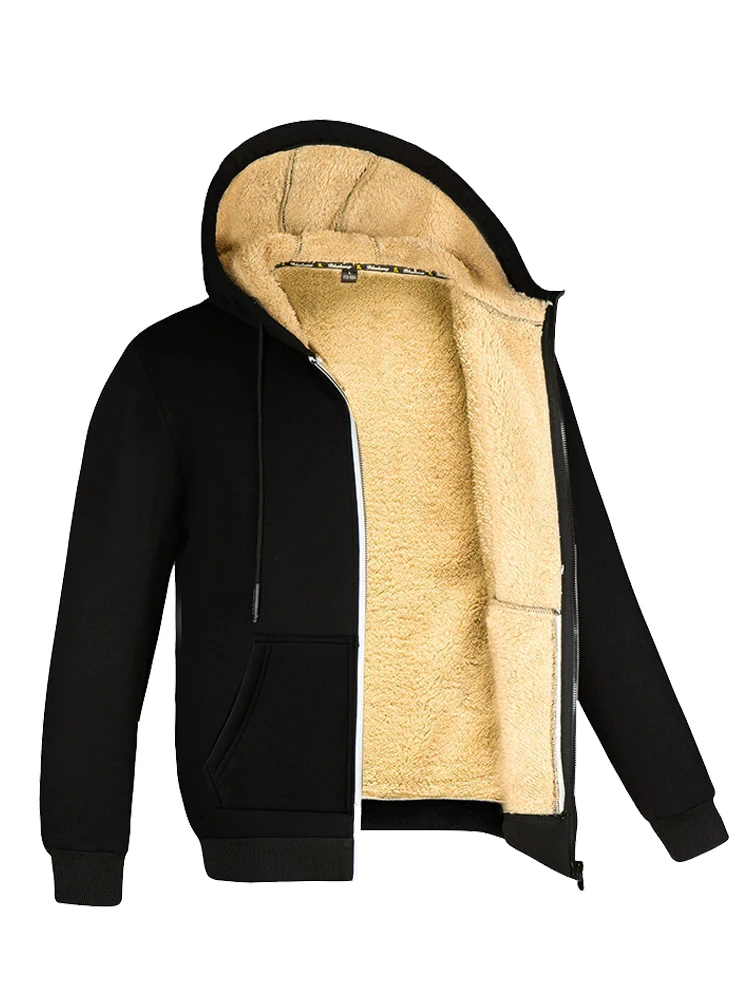 REALXIZI Winter Lammwolle Mäntel Verdicken Warme Jacken Lange Sleeve Zipper Hoodies Casual Sport Fleece Schwarz Mantel Mit Kapuze Männer Frauen Jacke 3