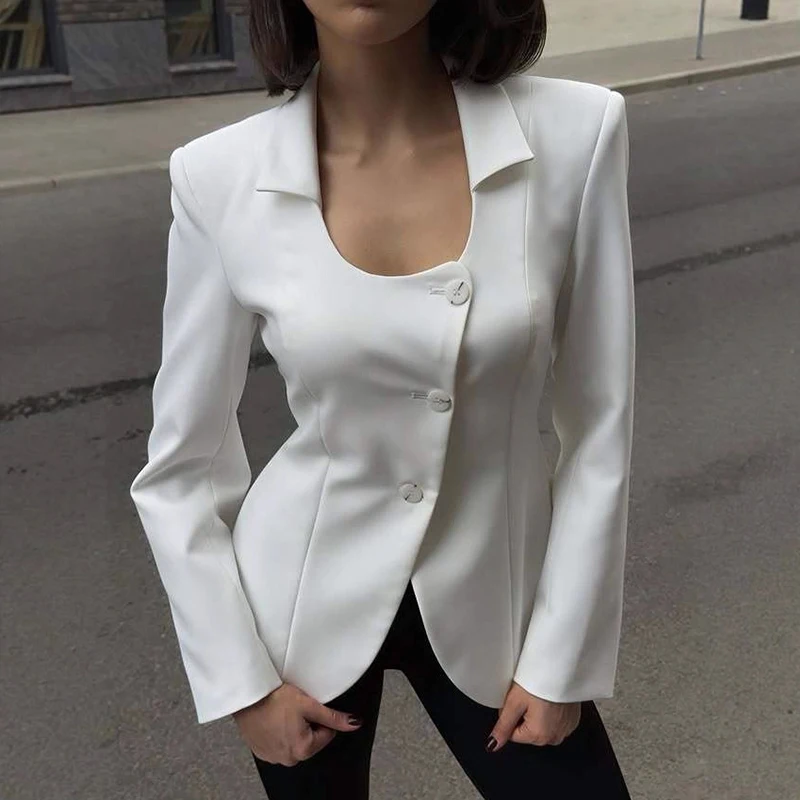 

New Women's Waist Cinched Slim Fit Elegant Small Suit Jacket 2026 Spring New Women Commuting Long Sleeved Top With A U Neck