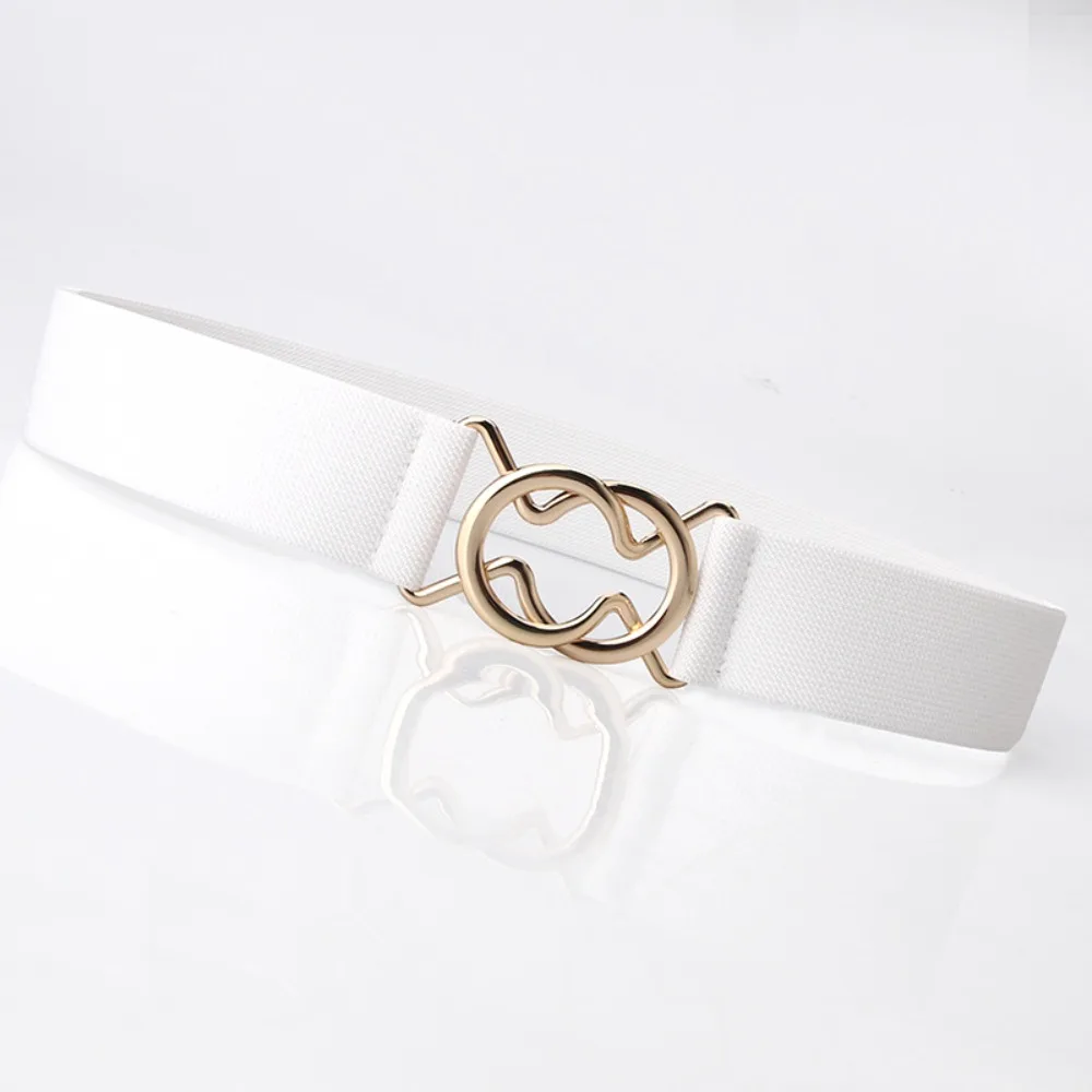 Cienki, uniwersalny, elastyczny pasek o szerokości 3,8 cm z okrągłą klamrą, metalowy pasek z regulacją rozmiaru dla kobiet
