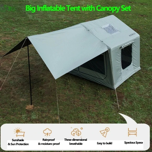 420D PU Coated Fabric Material Marquee Camping House New 7.2㎡ Large Inflatable Tent + Canopy Set Quick Open Travel Rooftop Tents