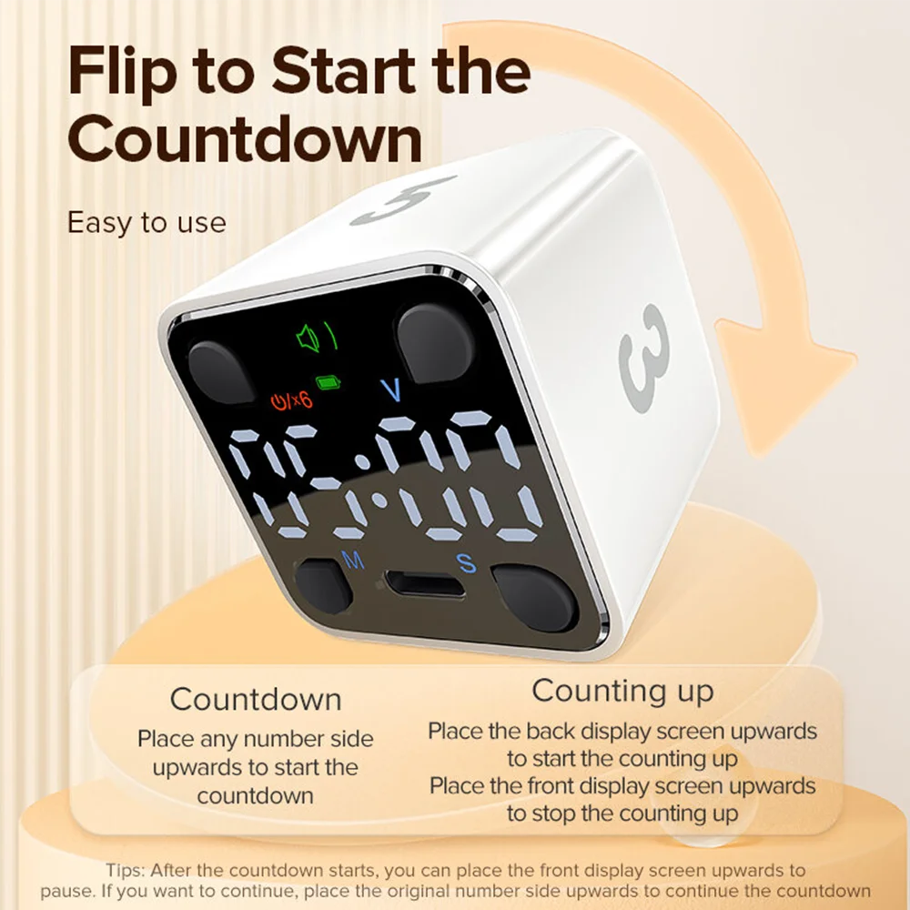 LLANO Mini Ticktime Digital Pomodoro Timer Manual Cube العد التنازلي مدير الوقت + قائمة المهام كتم الاهتزاز والصوت القابل للتعديل Ale