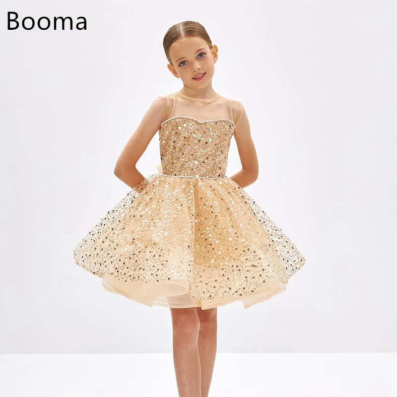 Booma A-Line Flowers Girl Dresses  Sequined  Wedding Party Dress for Kids Knee-Length Girls Prom Gowns Customized