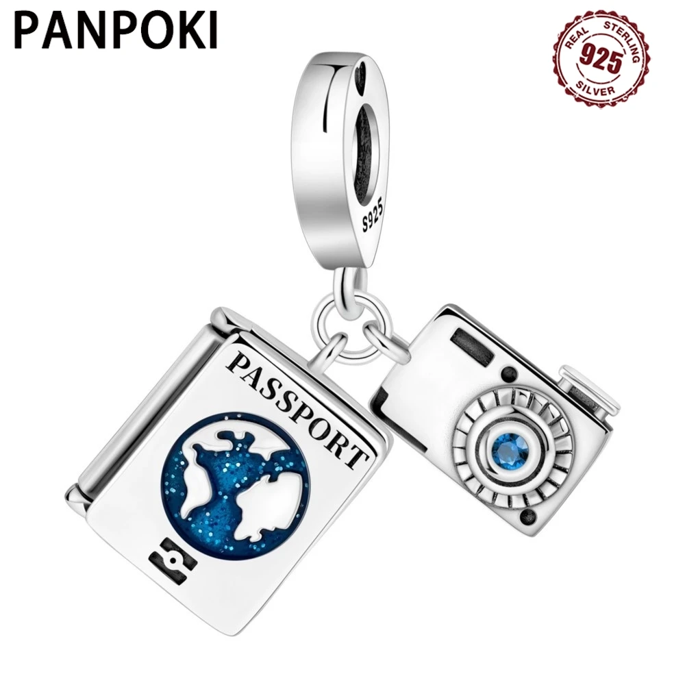 925 Sterling Silver Passport Camera Travel Pendants Bracelet Charms Fit Women Jewelry Party Beads DIY Fine Gifts Accessory