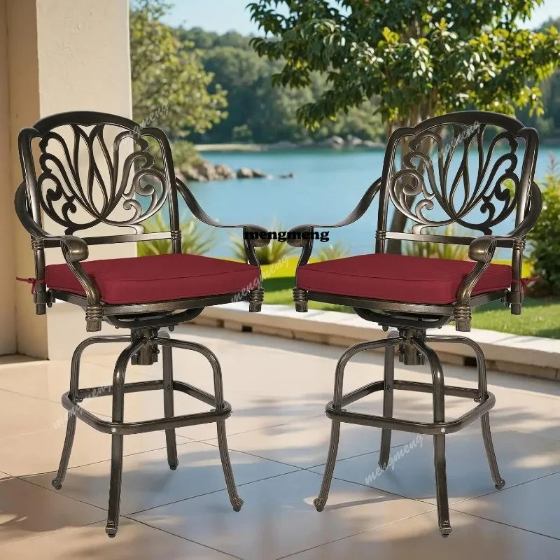 

2 Piece Outdoor Patio Swivel Bar Stools, All-Weather Cast Aluminum Bar Height Bistro Chairs, Outdoor Furniture Bar, Customized