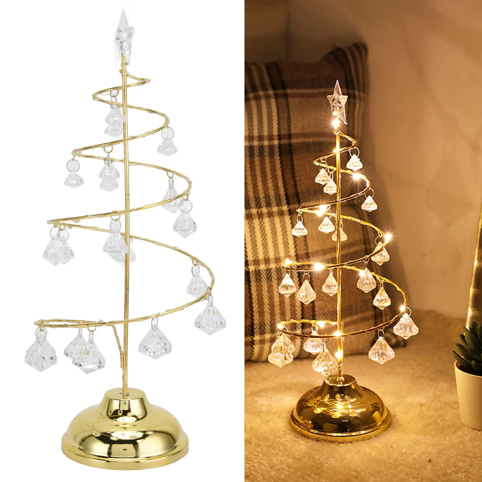 Christmas Tree Crystal Table Light LED Christmas Tree Table Lamp For Bedroom Bathroom Stair Warm Gold