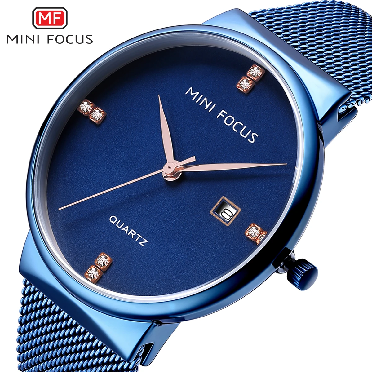 Mini Focus Men's Quartz Watch with Rhinestone Stainless Steel pagani design Mesh Belt Business 3ATM Water Resi