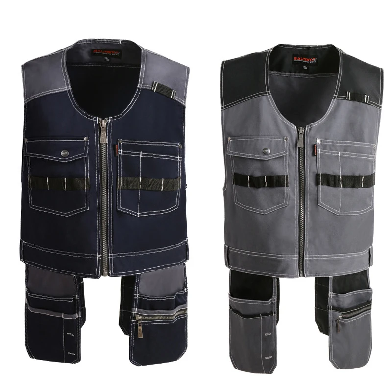 Men Work Vest Safety Clothing Multi-pockets Tool Multi Functionnal Photographer Carpener Mechanic Workwear Tops 2 Colors