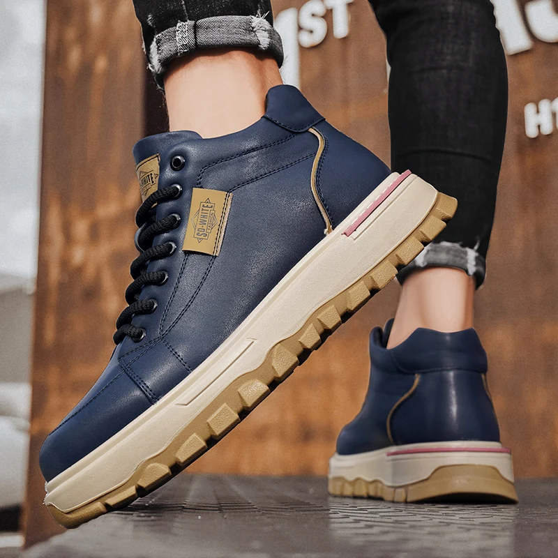 Men's Boots High Top Boots Mens Skateboard Shoes Anti Slip Man Sneakers Thick Bottom Lace Up Ankle Boots for Men Walking Shoes - Image 6