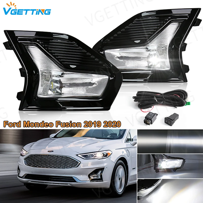 For Ford Mondeo Fusion 2019 2020 Car Front Bumper LED Fog Lamp White Daytime Running Light DRL Headlight Cover Wire Switch 12V