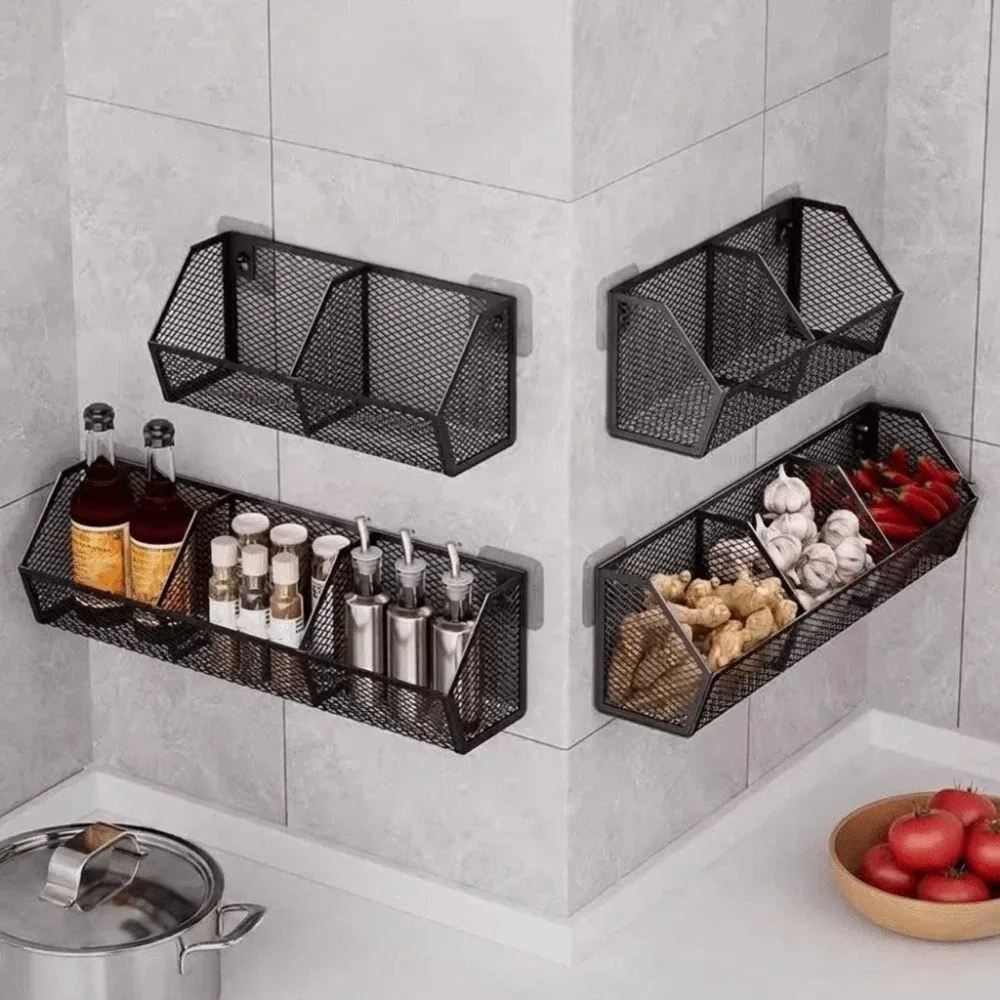 Carbon Steel Kitchen Storage Basket Large Capacity Space Saving Garlic Ginger Hanging Basket Wall Mounted