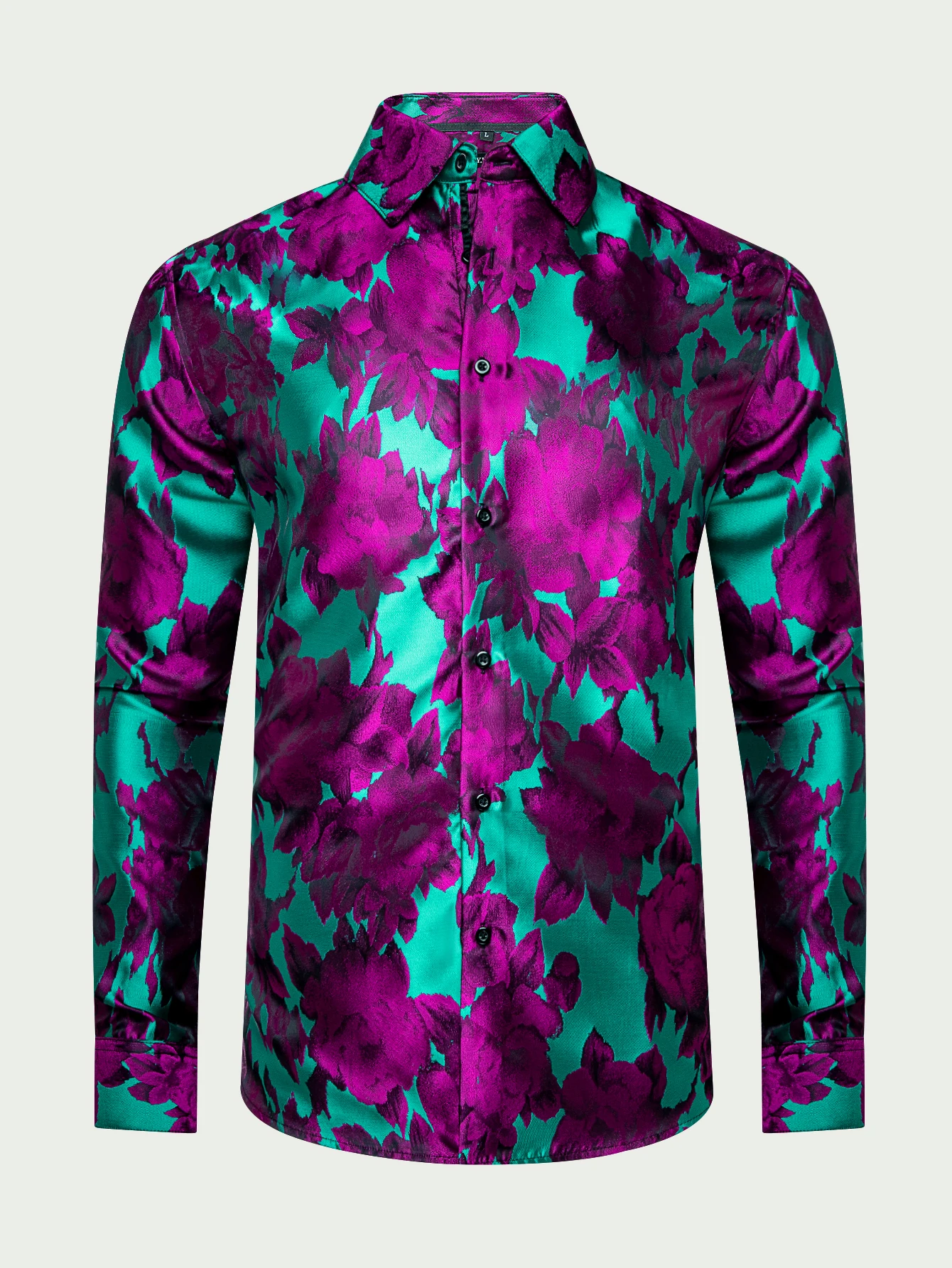 

Мужские рубашки Barry Wang с длинным рукавом, новинка, фиолетовая, бирюзовая рубашка с цветочным принтом, мужская блузка обычного кроя, повседневные формальные топы с лацканами