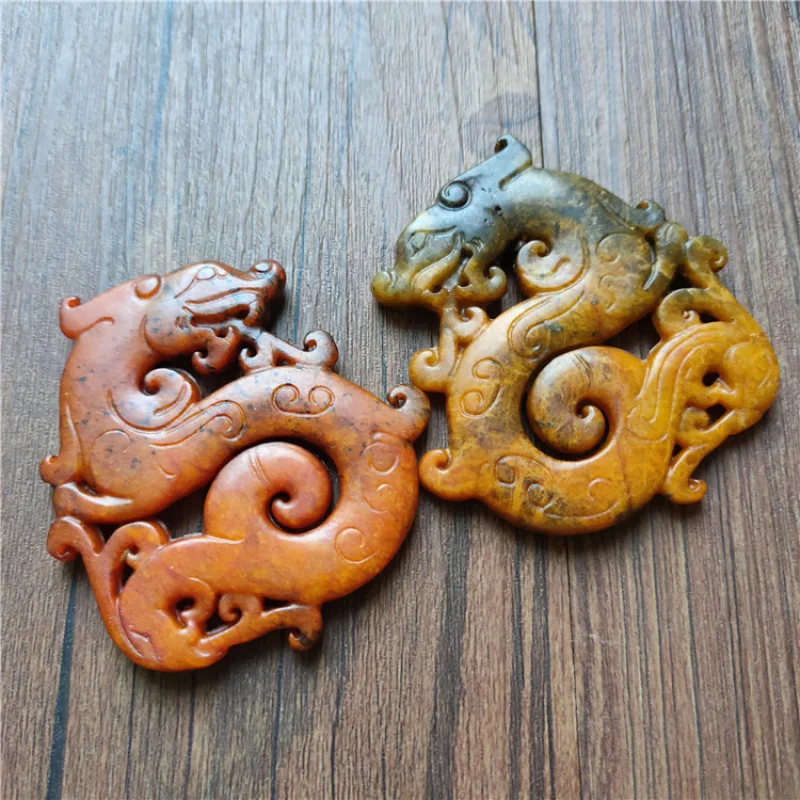 Supply Jewelry Antique Crafts Xiuyan Jade Antique Distressed Dragon Brand Auspicious Beast Pendant Vintage Jade Pendant