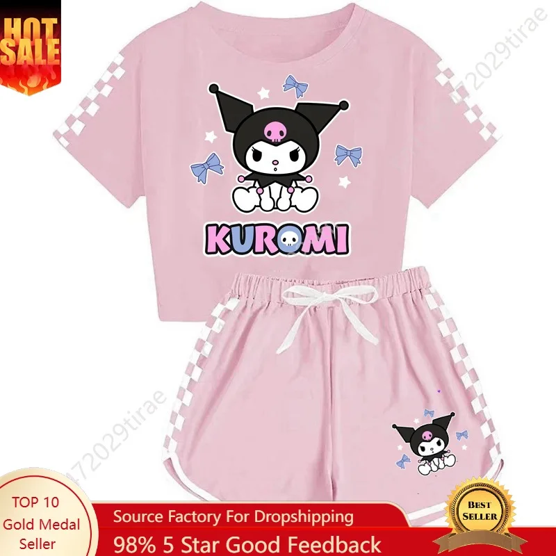 Sanrio Kuromi Cinnamoroll My Melody Hello Kitty Ensemble de sport T-shirt et short doux de haute qualité Vêtements de petite taille Cosplay