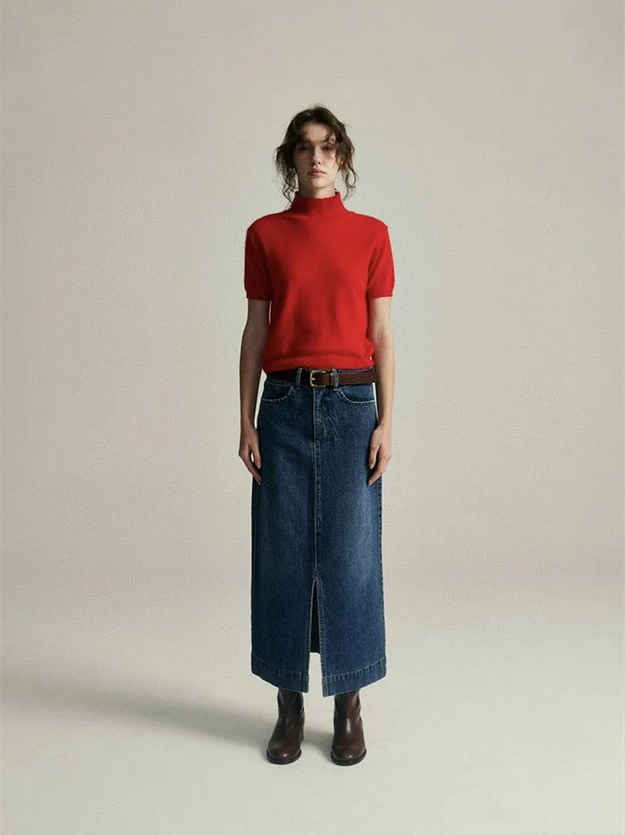 

Candy Miss High Waist Loose Jeans Skirt Retro Style Long Half Body Slimming Skirt for Women Korean Style Casual Wear