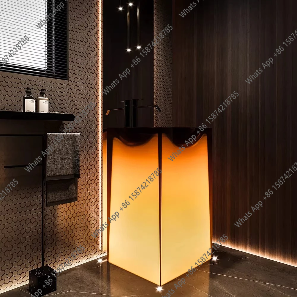 Zx Orange Hotel B & B Transparent Resin Luminous Hand Washbasin Balcony Outdoor Washstand Column Basin Bathroom Cabinet