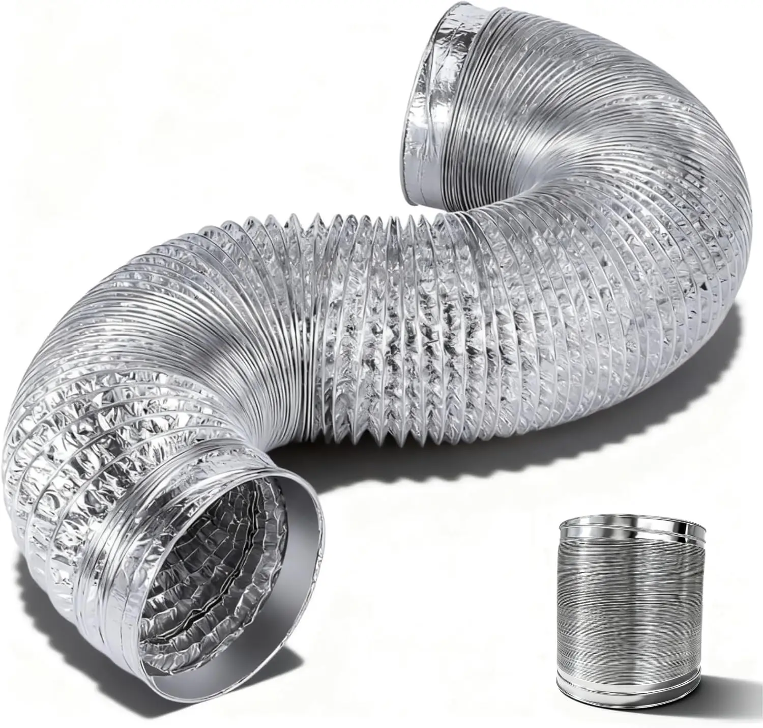 

7 Inch 5 Feet Aluminum Foil Flexible Dryer Vent Hose, Heavy Duty Insulated Air Duct for HVAC Systems