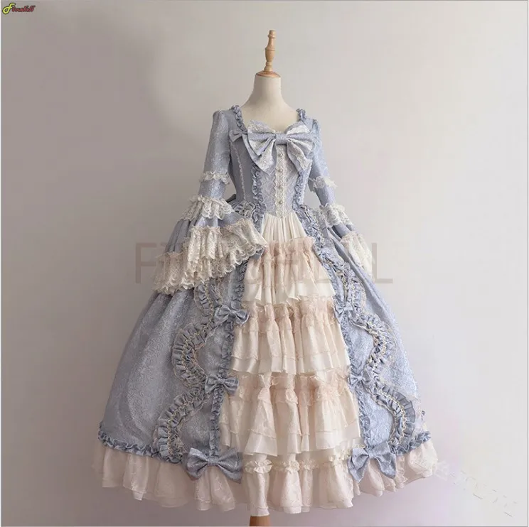 Anime Lolita Cosplay Princess Dress For Women Cute Bow Lace Chiffon Stitching Dresses Ladies All-match Large Swing Skirts New