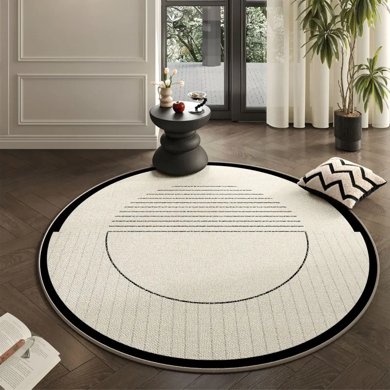 Minimalistischer runder Teppich mit geometrischem Muster, nordischer Stil, Streifen-Design, Bodenmatte, moderne Heimdekoration, rutschfester Teppich für Wohnzimmer