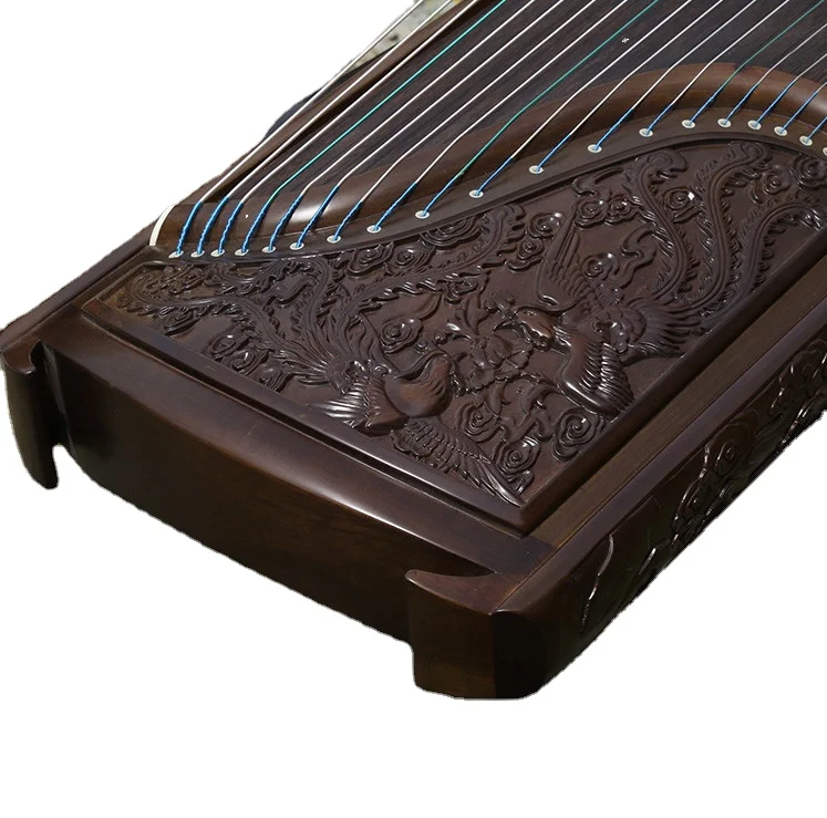 High-grade 21 String  Guqin Style Carving Guzheng Nanmu Phoenix Perched on Peony Pattern Guzheng  Chinese Zither