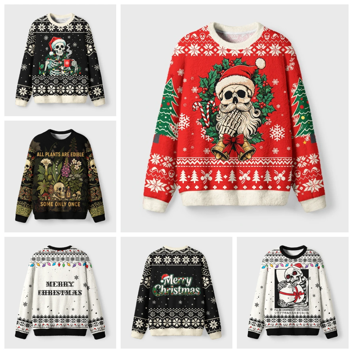 Gothic Skeleton Santa Claus Sweater Ugly Shirt Children Adult Couple Christmas Party 3D Printing Fast Drying Festival Hoodie