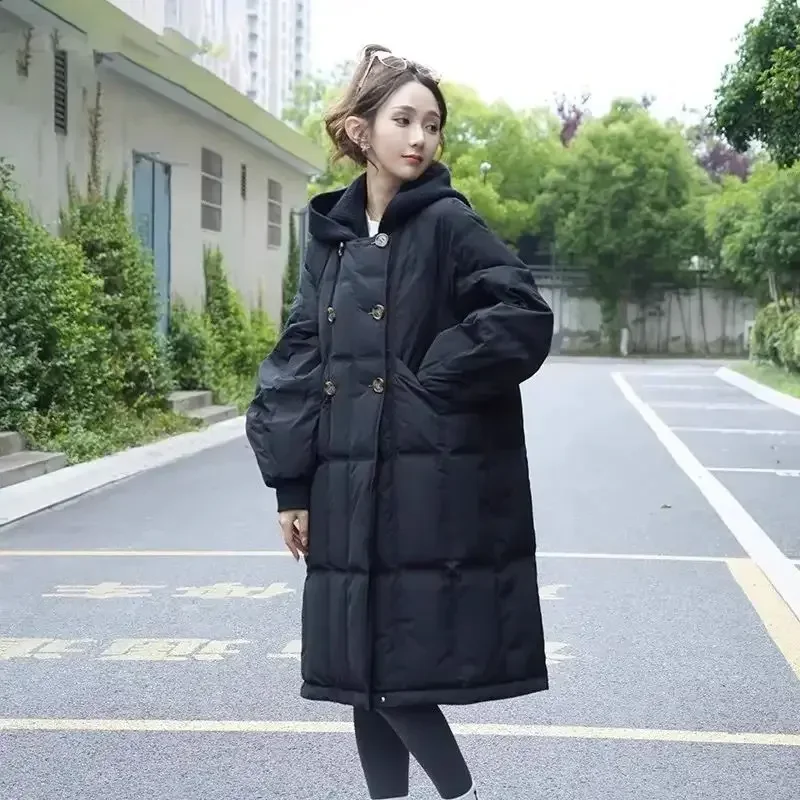 2025 Winter New Women's Down Jacket Knitted Hooded White Duck Down Coat