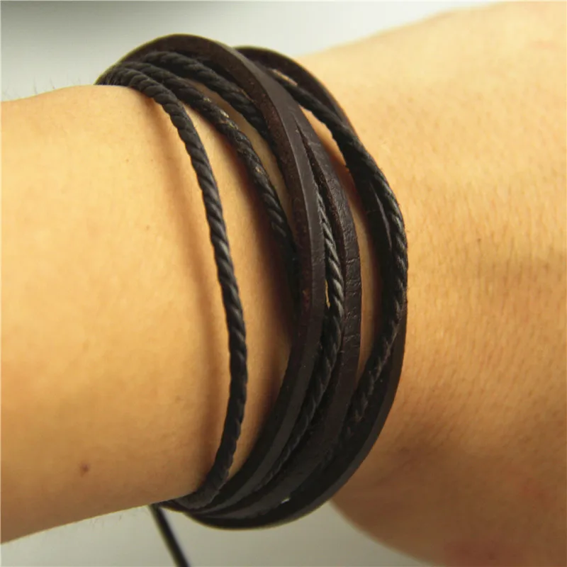 Hot Sell 100% Hand-Woven Fashion Jewelry Wrap Multilayer Leather Braided Rope Wristband Men Bracelets & Bangles For Women