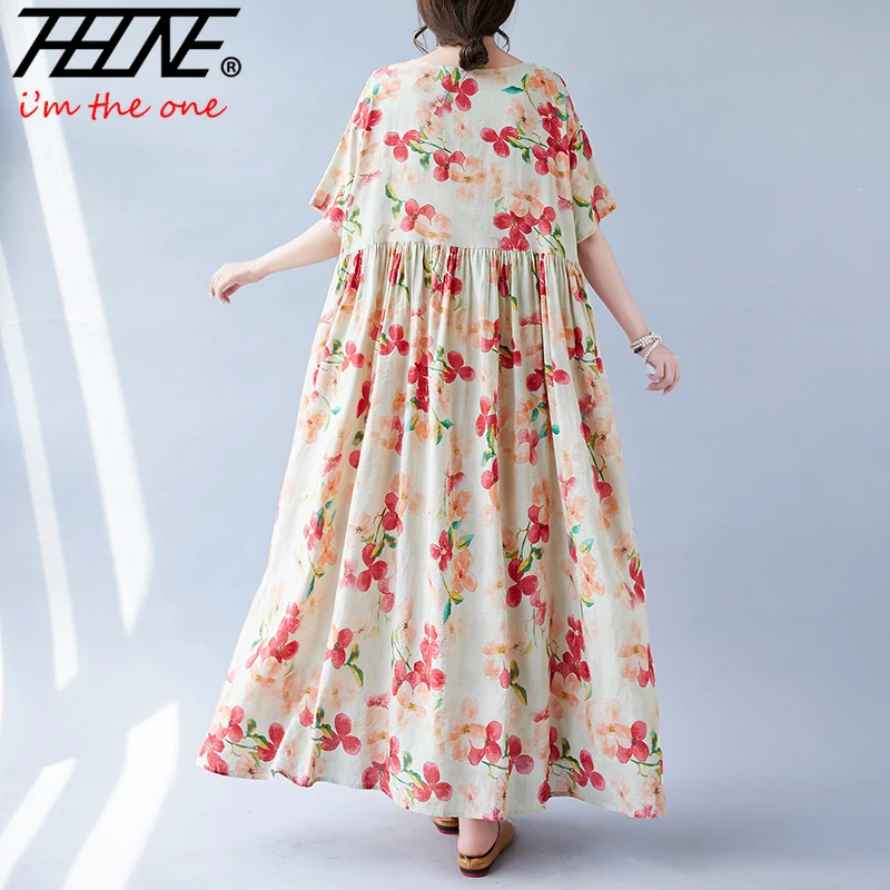 Vestidos Femenino Oversize Summer Women Dress Plus Size Maxi Long Bohemian Para Mujer Elegant Boho Print Robe Vintage Dresses