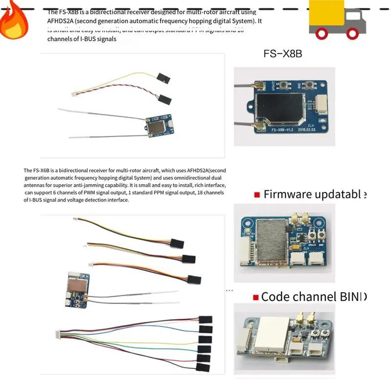 Untuk Flysky FS-X6B 2.4G Penerima PWM PPM I.BUS untuk FPV Racing Drone FS-I10 FS-I8 FS-I6X FS-I4 FS-I6 FS-I6S Pemancar, Tahan Lama