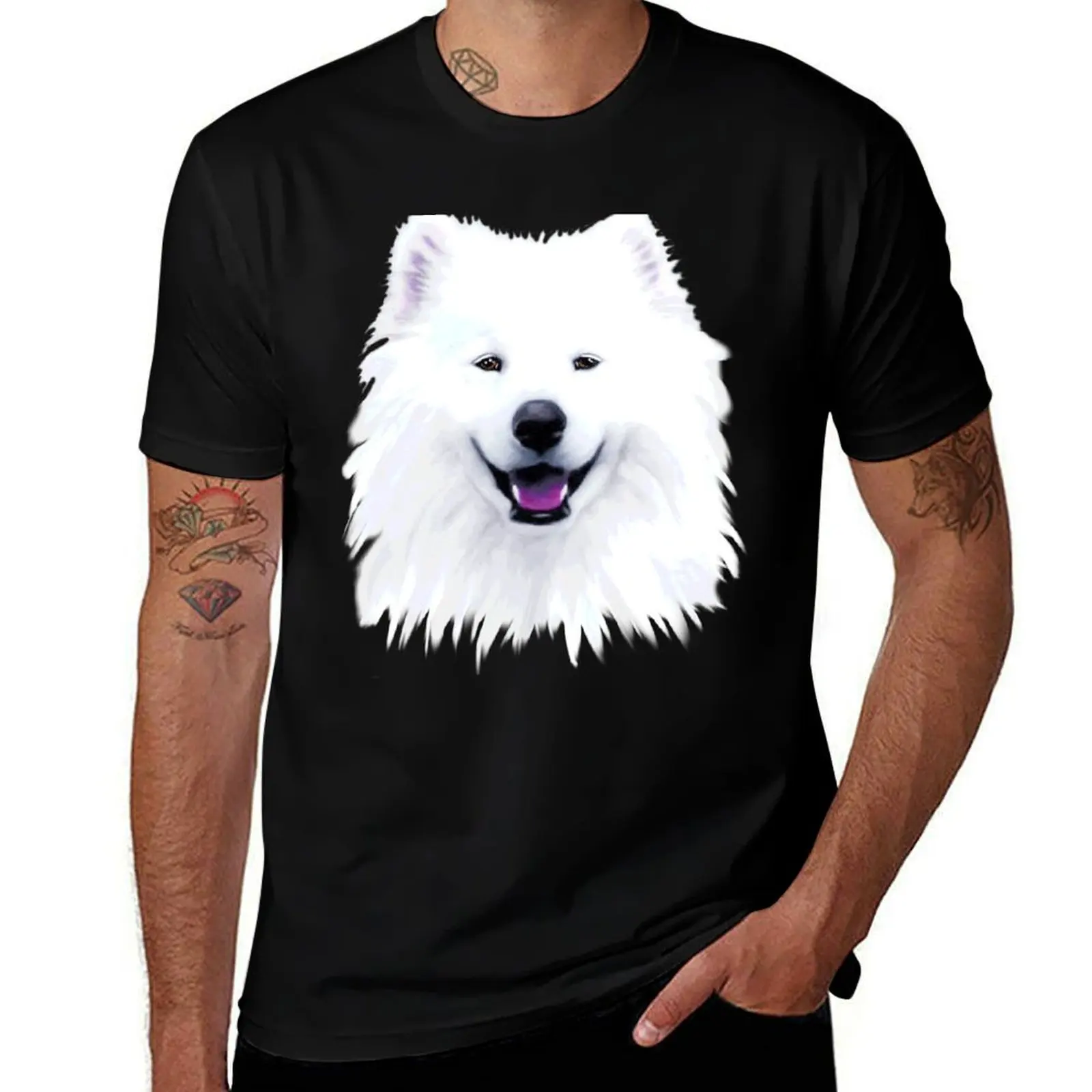 Smiling White Samoyed Dog Face Painting T-Shirt funny t shirts dark humor T-Shirt