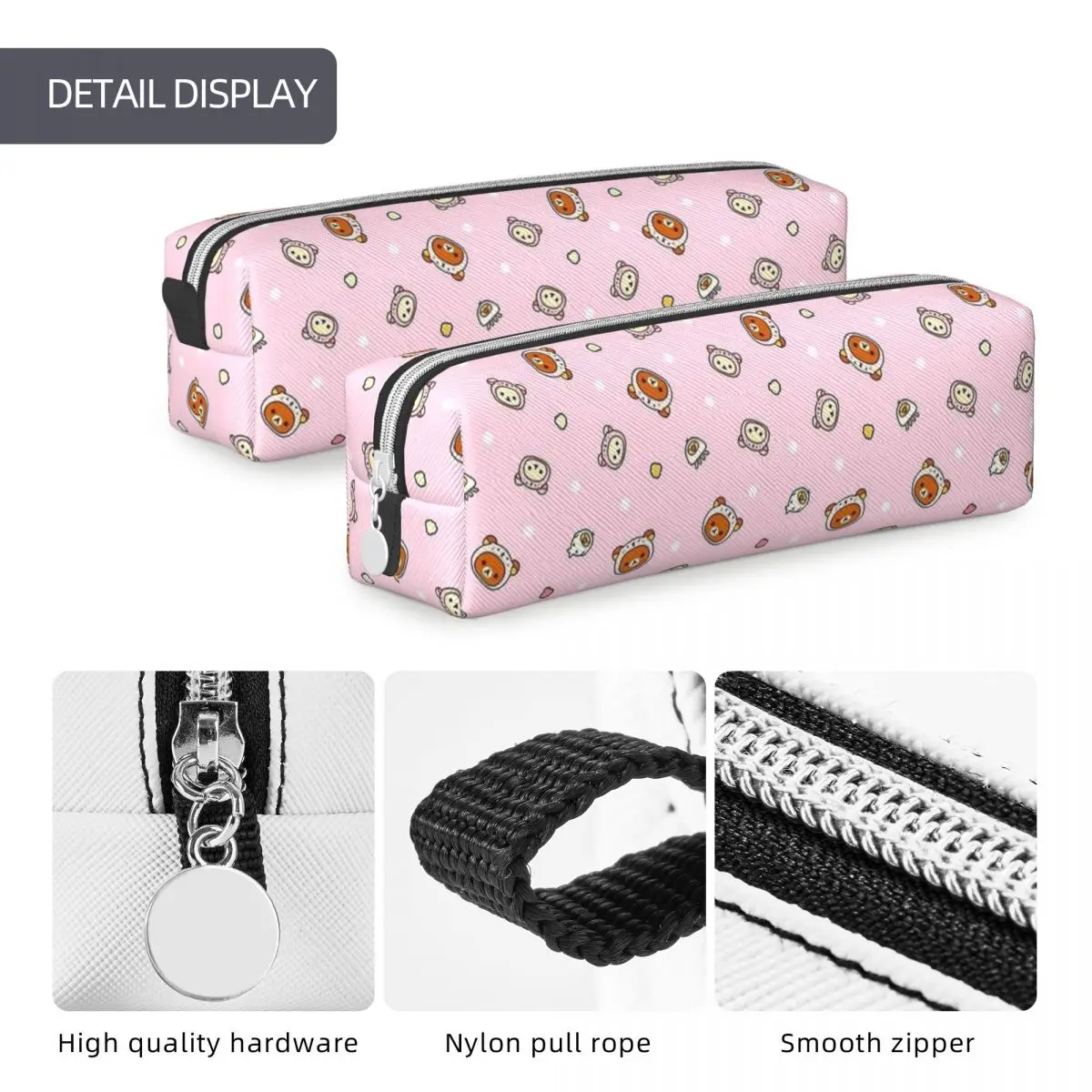 Kawaii Pink Rilakkuma Pattern Pencil Cases New Pen Holder Bag Girls Boys Big Capacity School Supplies Zipper Pencil Pouch