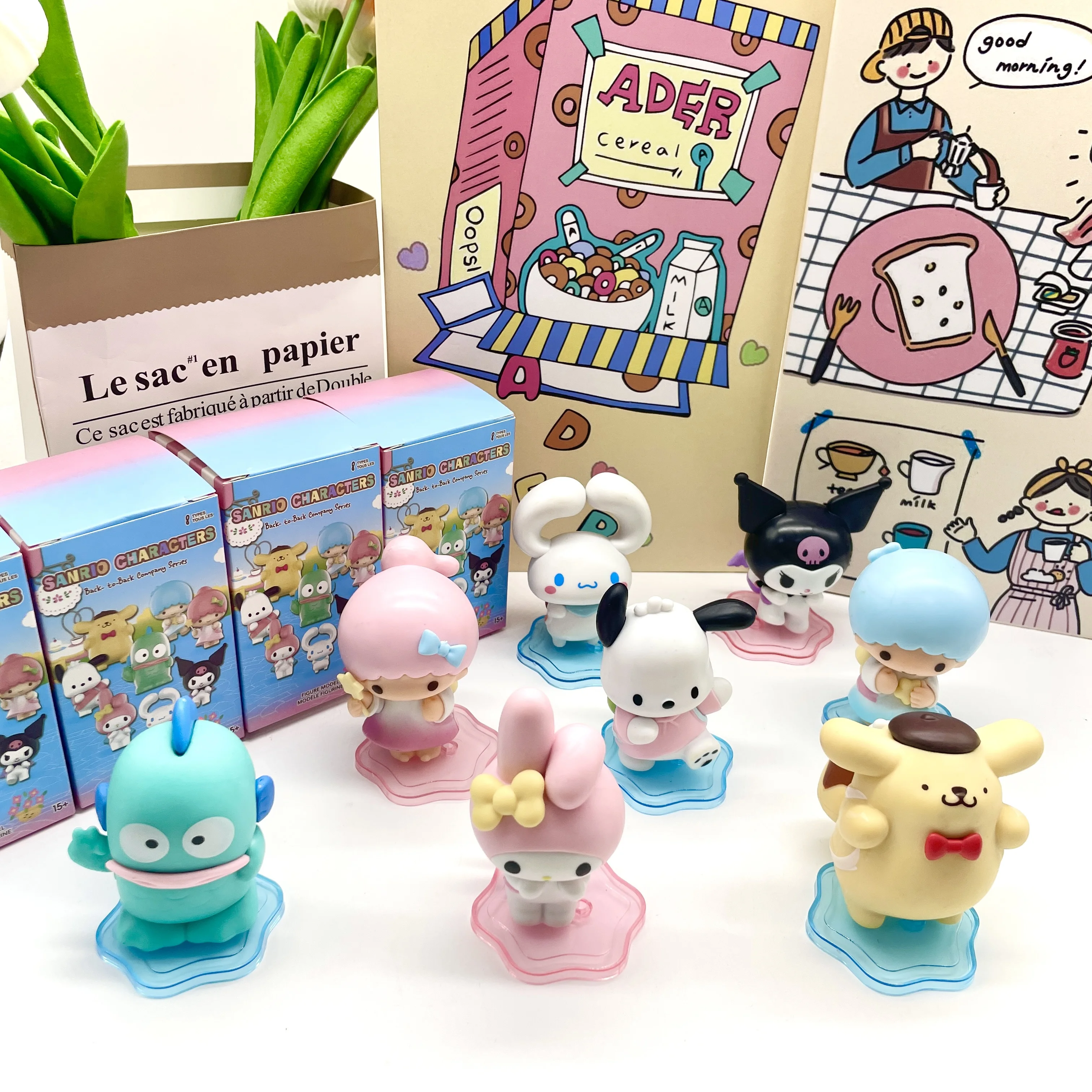 7cm Backpack Friends Sanrio Figurine Blind Box Paca Dog Kuromi Melody Cinnamoroll Plush Toy Decorations Fantasy Figurines