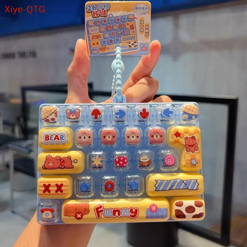 NOUVEAU 1/2 pièces Porte-clés anti-stress à 26 touches de clavier, pendentif pour sac à dos, cadeau