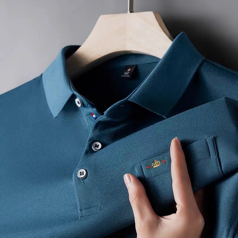 

autumn new mercerized cotton long sleeve polo shirt men luxury brand exquisite embroidery high-end Korean casual lapel T-shirt