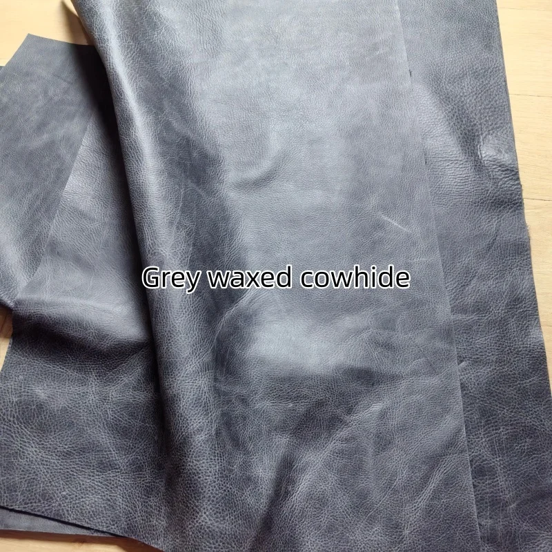 1.4Mm Grey Crackled Waxed Top‑Grain Cowhide. Genuine Leather Material. For Handmade Diy Soft Bags. Full‑Sheet Cutting.