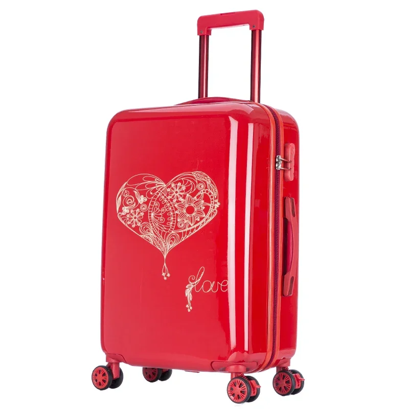 Wedding suitcase, bridal suitcase, big red trolley bridal leather wedding dowry password pressure