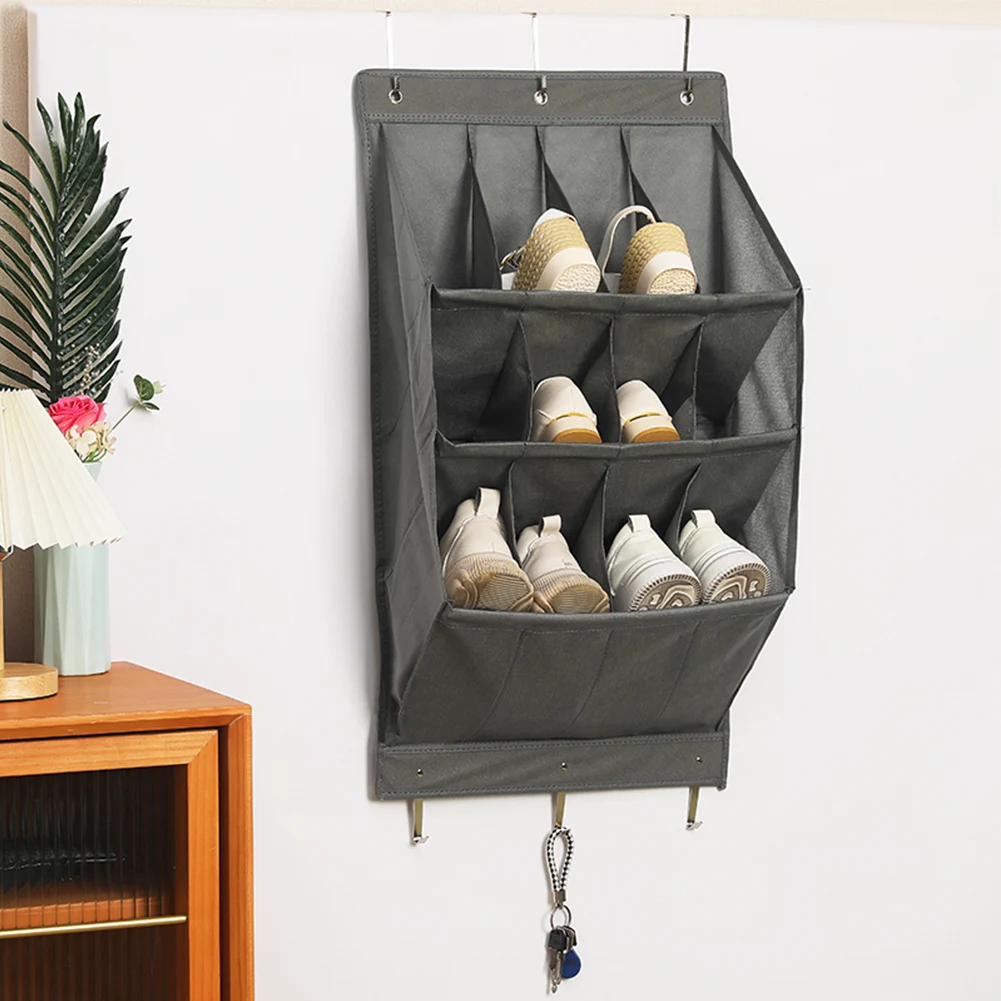 

Wall-mounted Pocket Storage Hanging Bag 11/12 Grids Shoe Sundries Organizer Rack with Bedroom Bathroom Door Behind Closet Holder