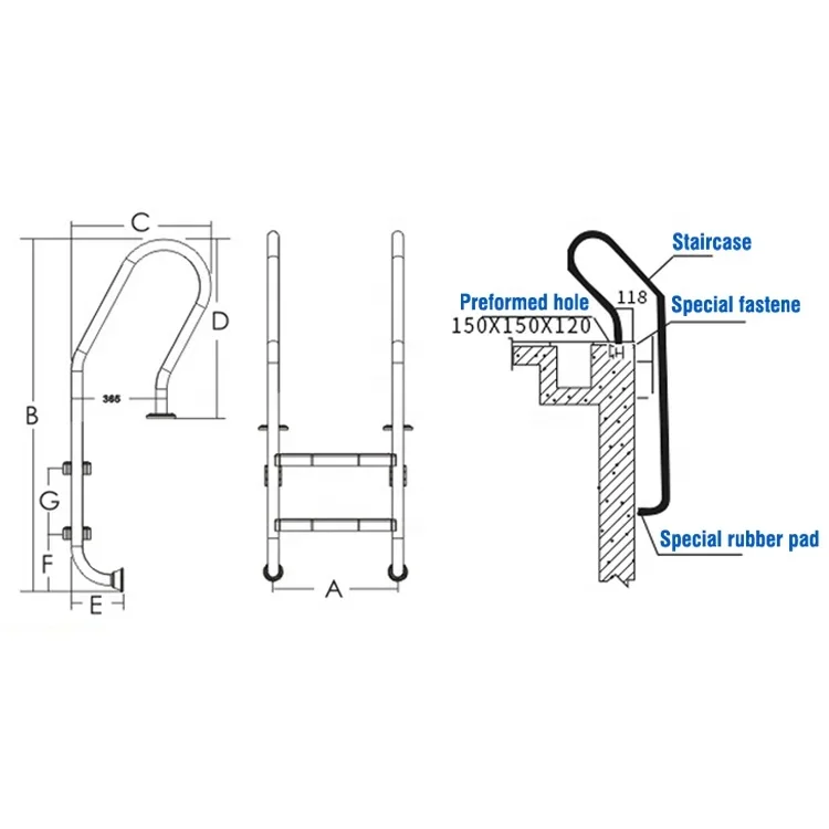 Stainless Steel 304 316 Swimming Pool Ladder